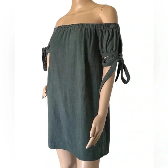 LuLu’s Al Fresco Evenings Slate Blue Off The Shoulder Mini Dress Size S EUC!! - Picture 6 of 11